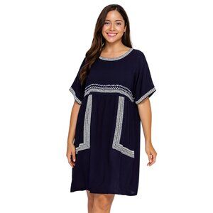 POLYGRAM Navy Blue Embroidered Dress